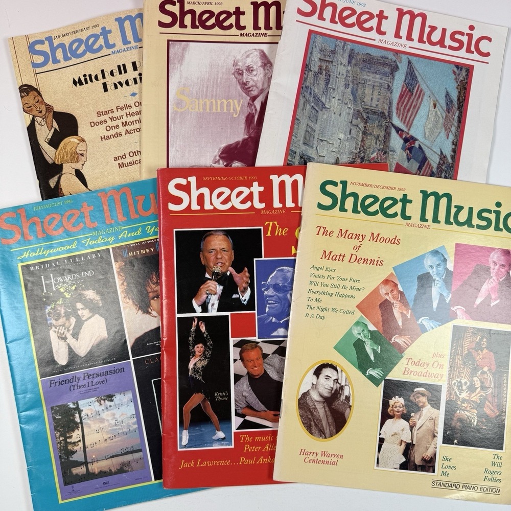 Sheet Music Magazine 1993 Complete Year 6 Issues Vocal Piano Guitar Vintage
